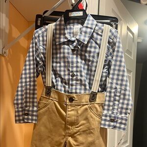 Carter's Blue Plaid Shirt with Beige Suspenders